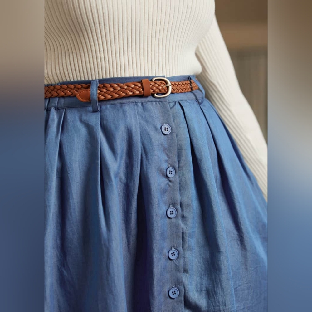 NWT ModCloth Chambray Bookstore's Best Button Front Skirt Size M - Picture 5 of 10
